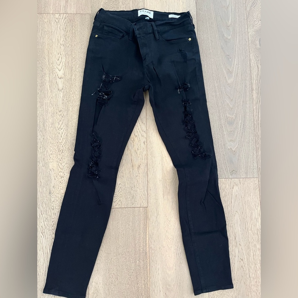 Frame black distressed skinny jeans
